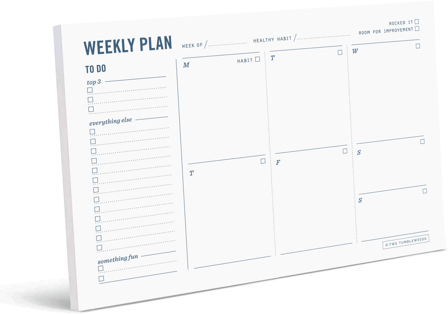 Two Tumbleweeds Weekly Planner Pad - Undated 6X9' Weekly To-Do List Notepad With Calendar And Task List, Perfect Desk Organizer
