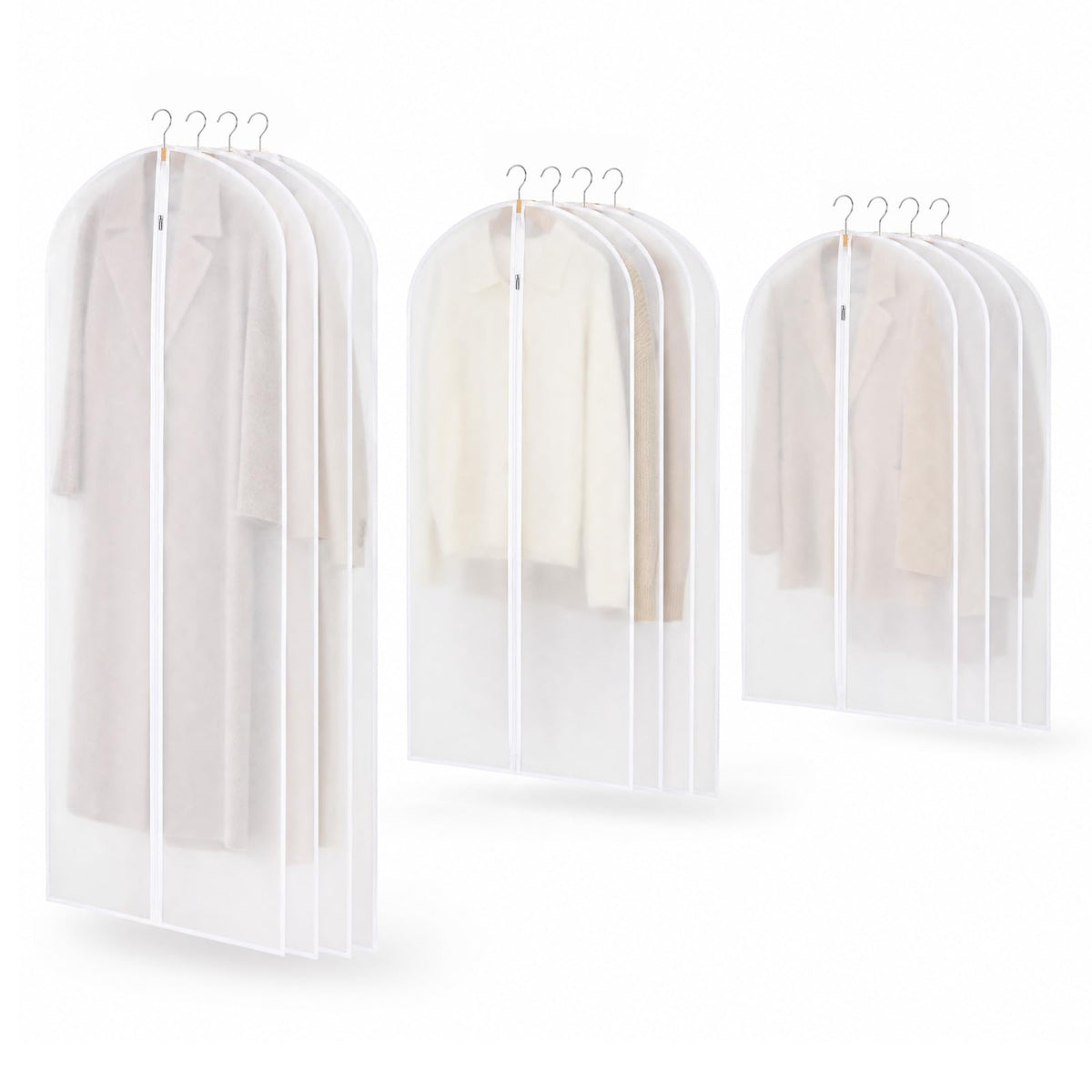 12PCS Garment Bags for Hanging Clothes, Translucent Suit Bags with Zipper Clear Garment Bags for Travel, Home, and Closet Storag
