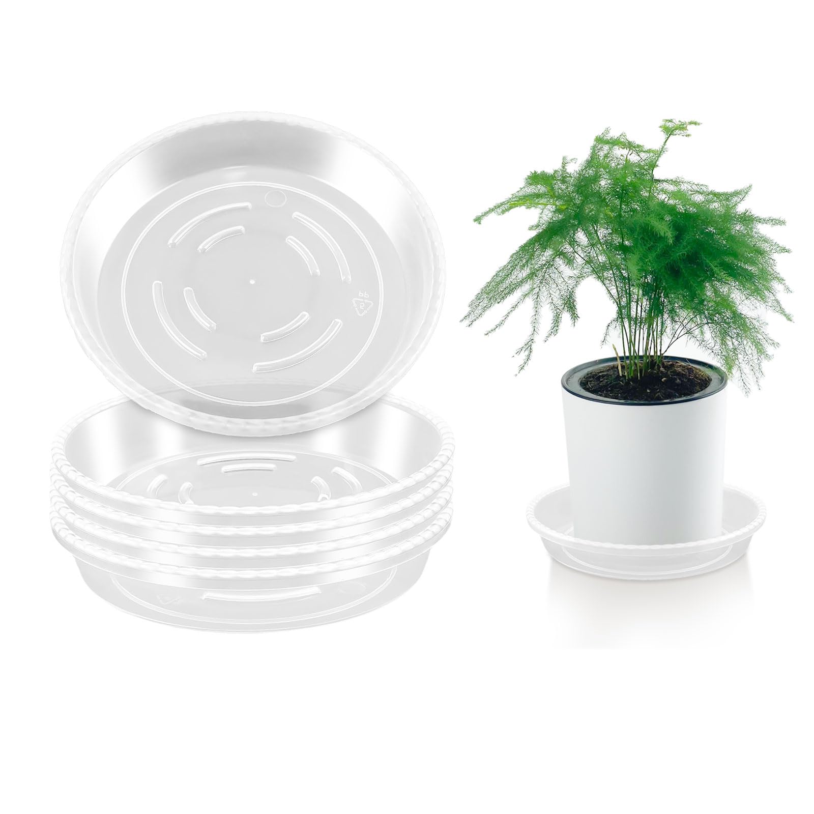 Feelove Plant Saucer, 6 Pack Of 5 Inch Plant Trays For Indoors, Thicker Plastic Flower Pot Saucers, Clear Plant Saucer Drip Tray
