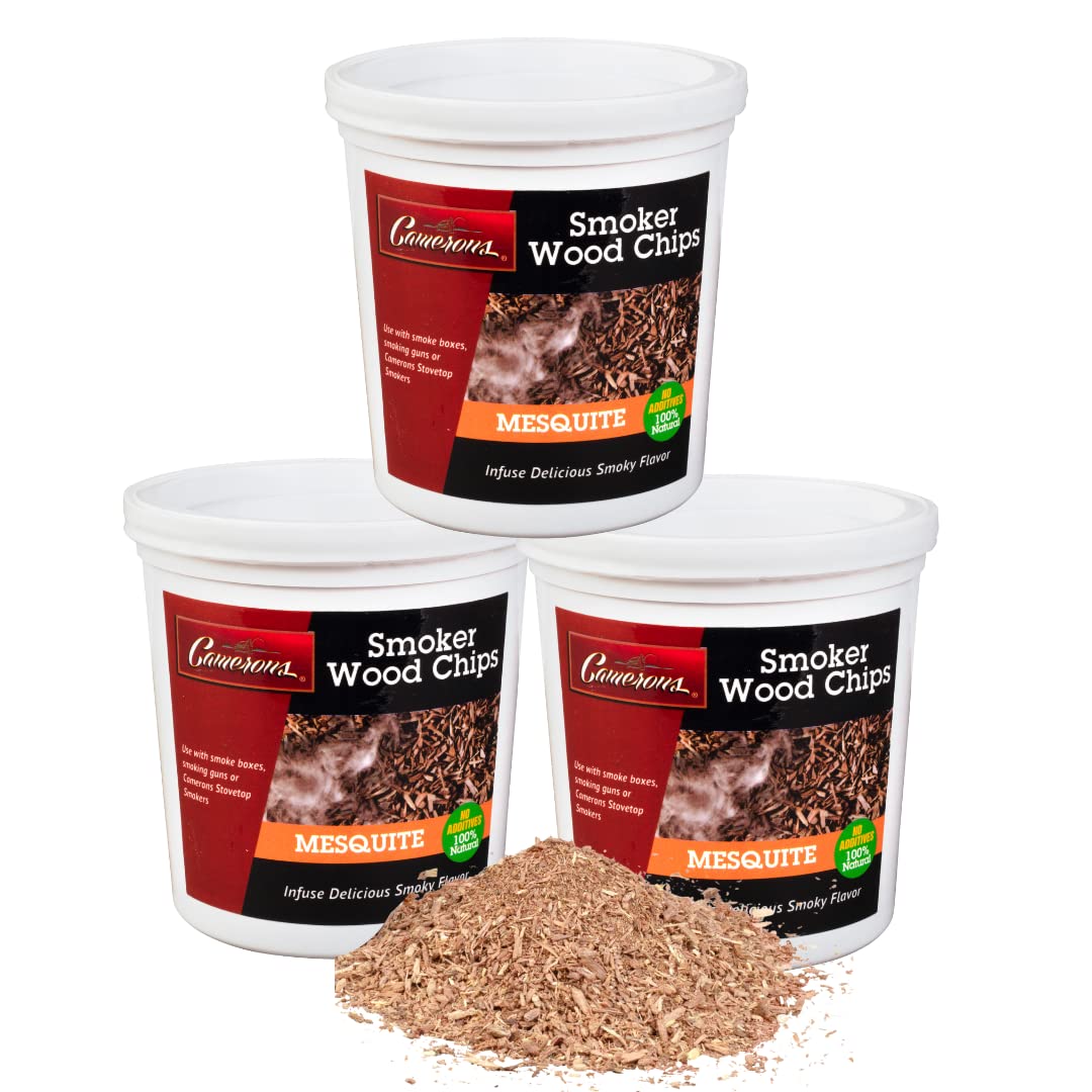 Camerons All Natural Extra Fine Mesquite Bbq Wood Chips (3 Pints, 0.473L Ea) Kiln Dried Wood Sawdust Shavings For Cocktail Smoki