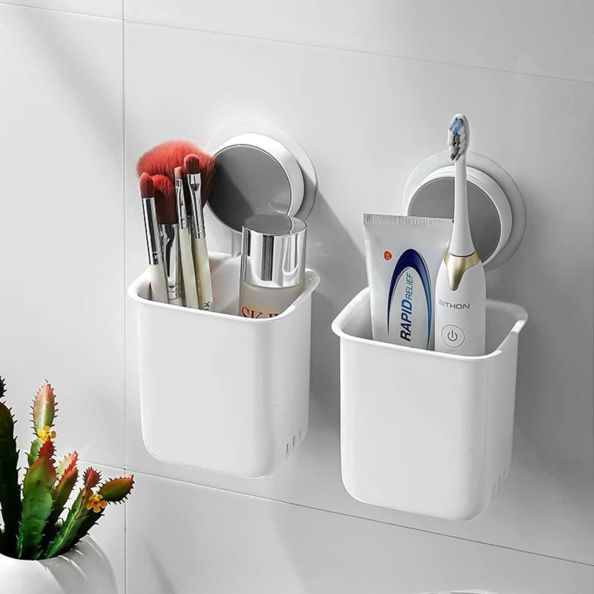 OLMARTT KITCHENWARE Toothbrush Holders for Bathroom (Pack of 2), Plastic Wall Mounted Self Adhesive, Toothbrush Holder/Toothbrus