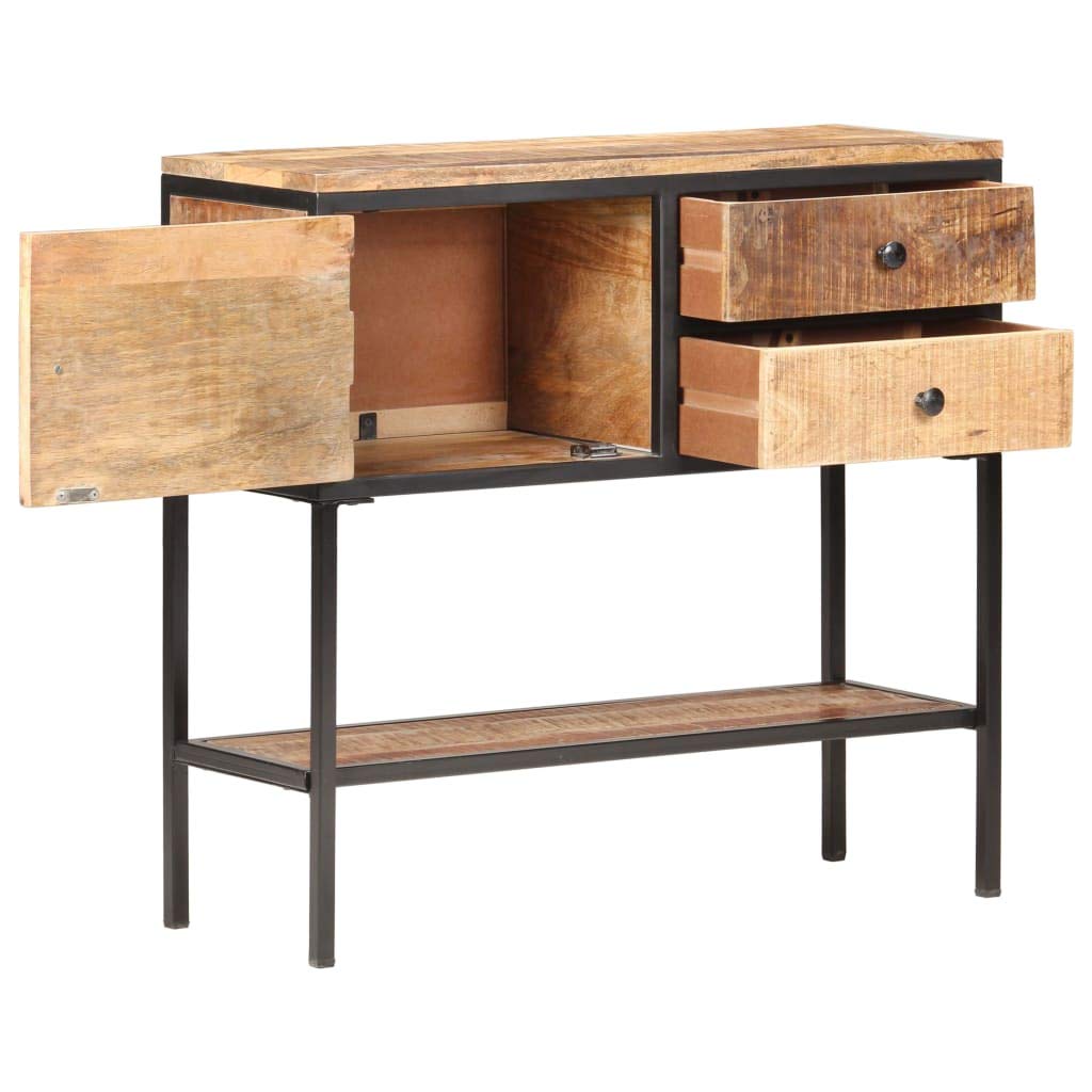 vidaXL Sideboard in Rough Mango Wood and Iron - Industrial Design - Storage Cabinet with Door, Drawers, and Shelf - Natural Finish, 33.5&quot;x11.8&quot;x31.5&quot;
