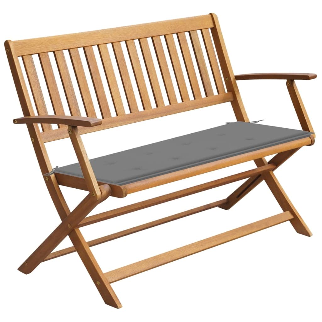 Solid Acacia Wood Retro Patio Bench with Gray Cushion