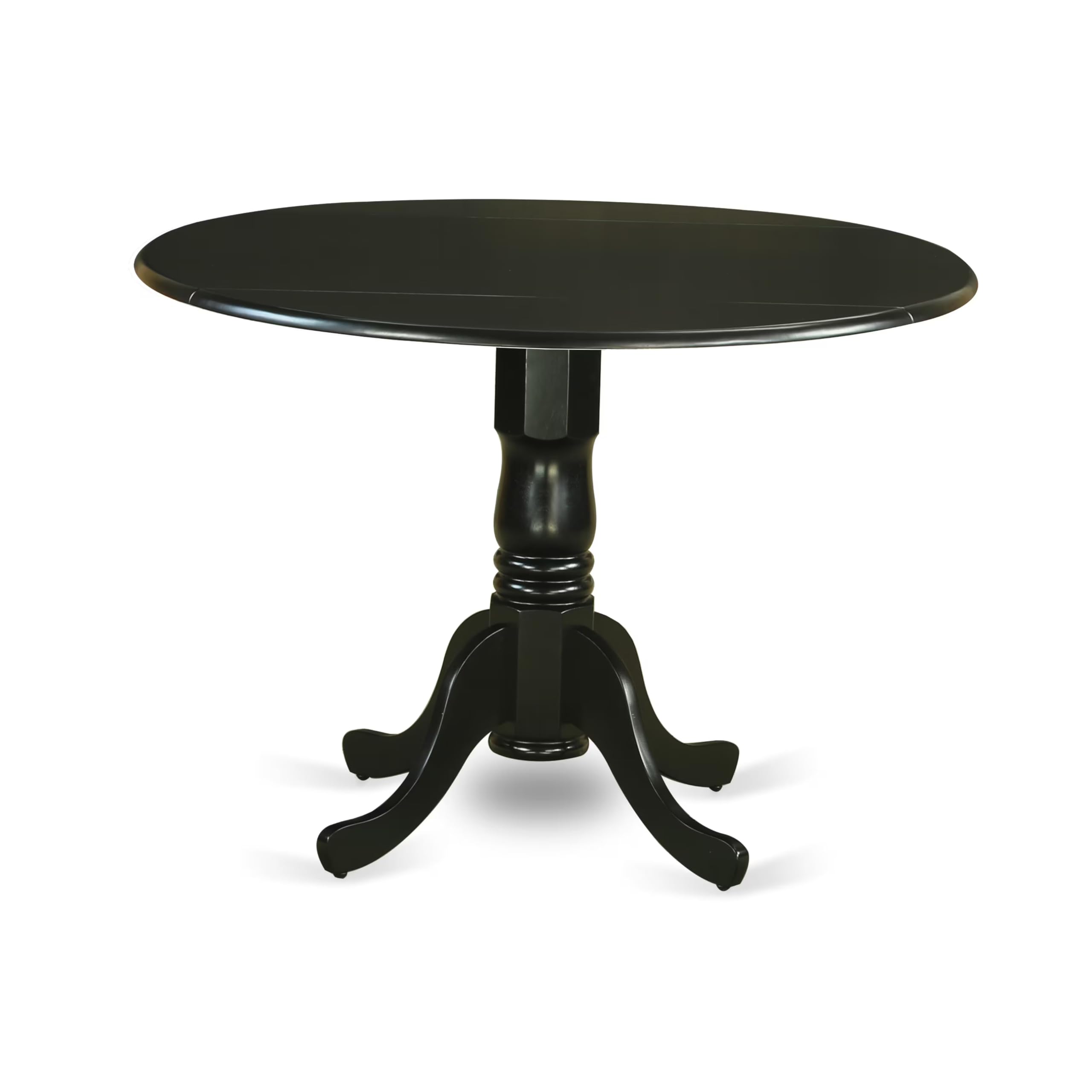 East West Furniture DLAV3-BLK-LC 3 Piece Dining Set Contains a Round Dining Room Table with Dropleaf and 2 Faux Leather Upholstered Kitchen Chairs, 42x42 Inch, Black