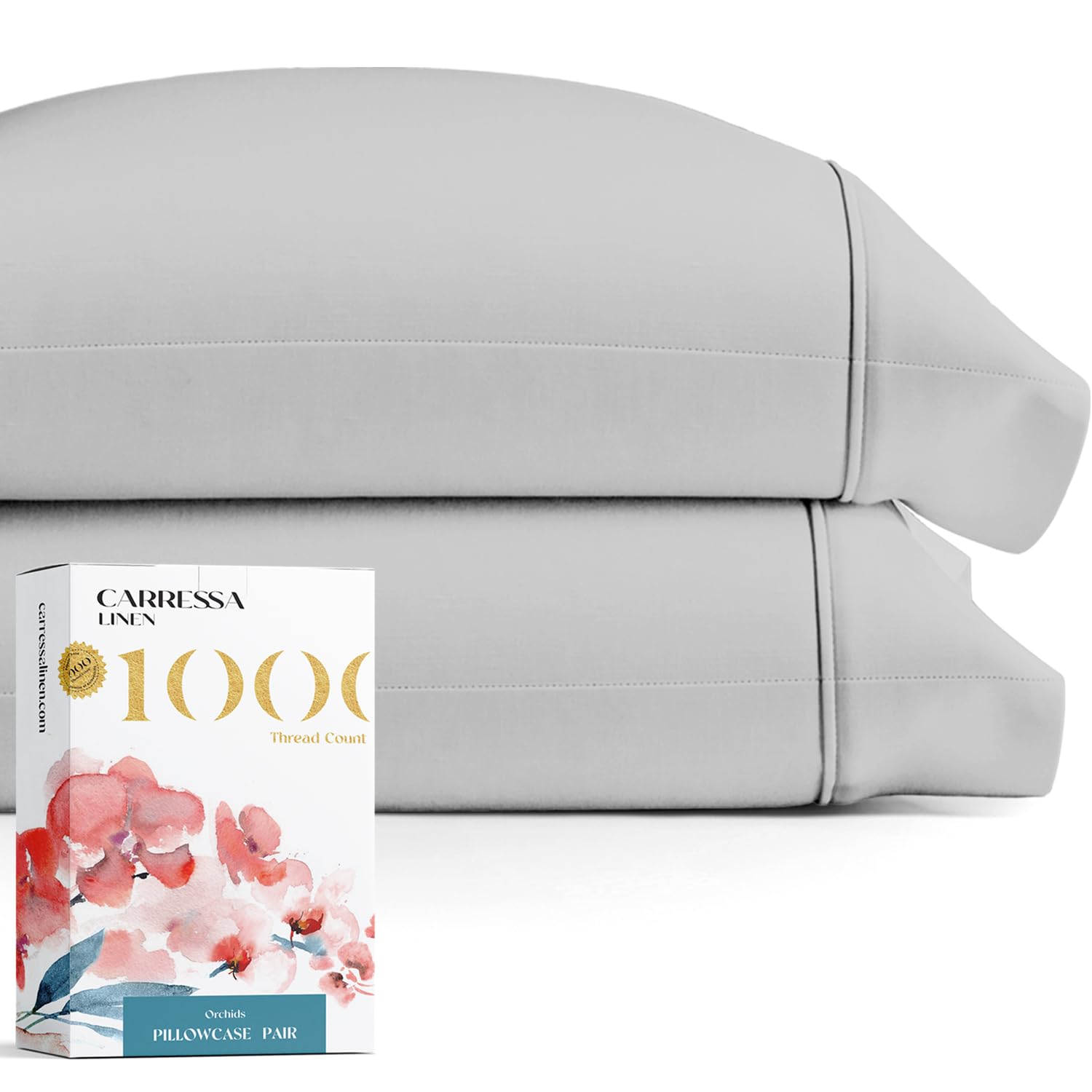 1000 Thread Count Egyptian Cotton Pillow Cases, Silver King Pillowcase Set Of 2, Longstaple Combed Pure Natural Cotton Pillows F