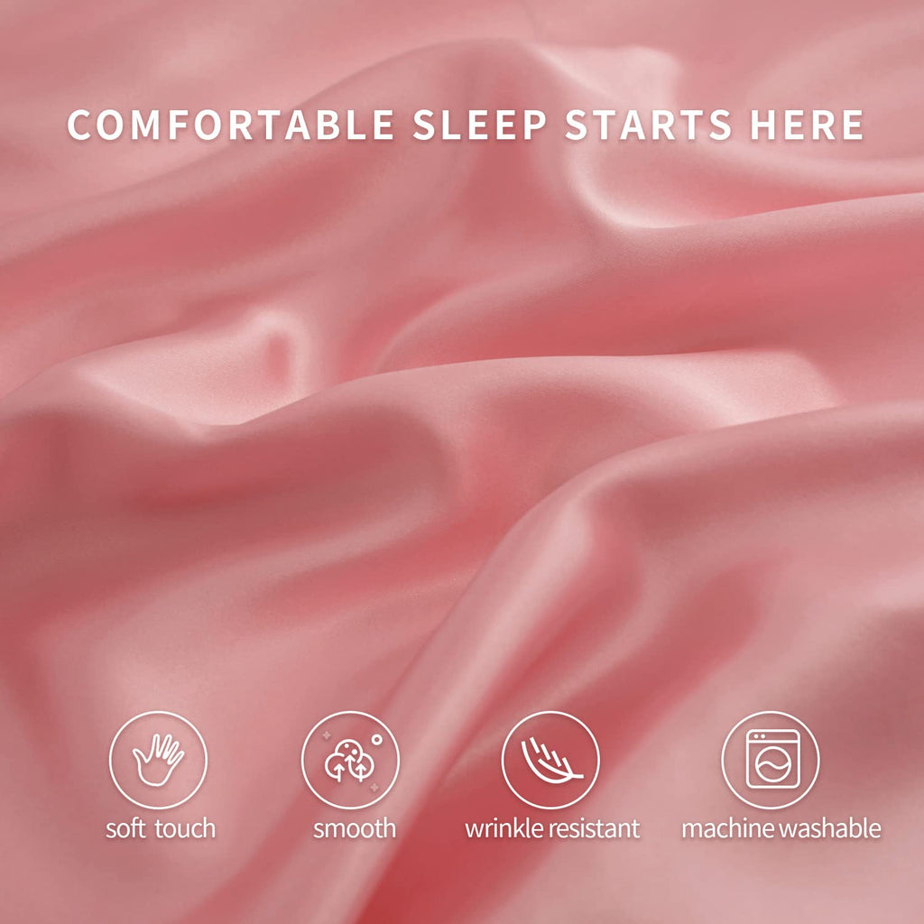 Candoury Satin Sheets Bed Set 4 Pcs, King Size Silky Bedding Set, Soft And Durable Pillowcase, Flat Sheet And Fitted Sheet, Hotel Luxury Bed Sheets Set(King, Blush)