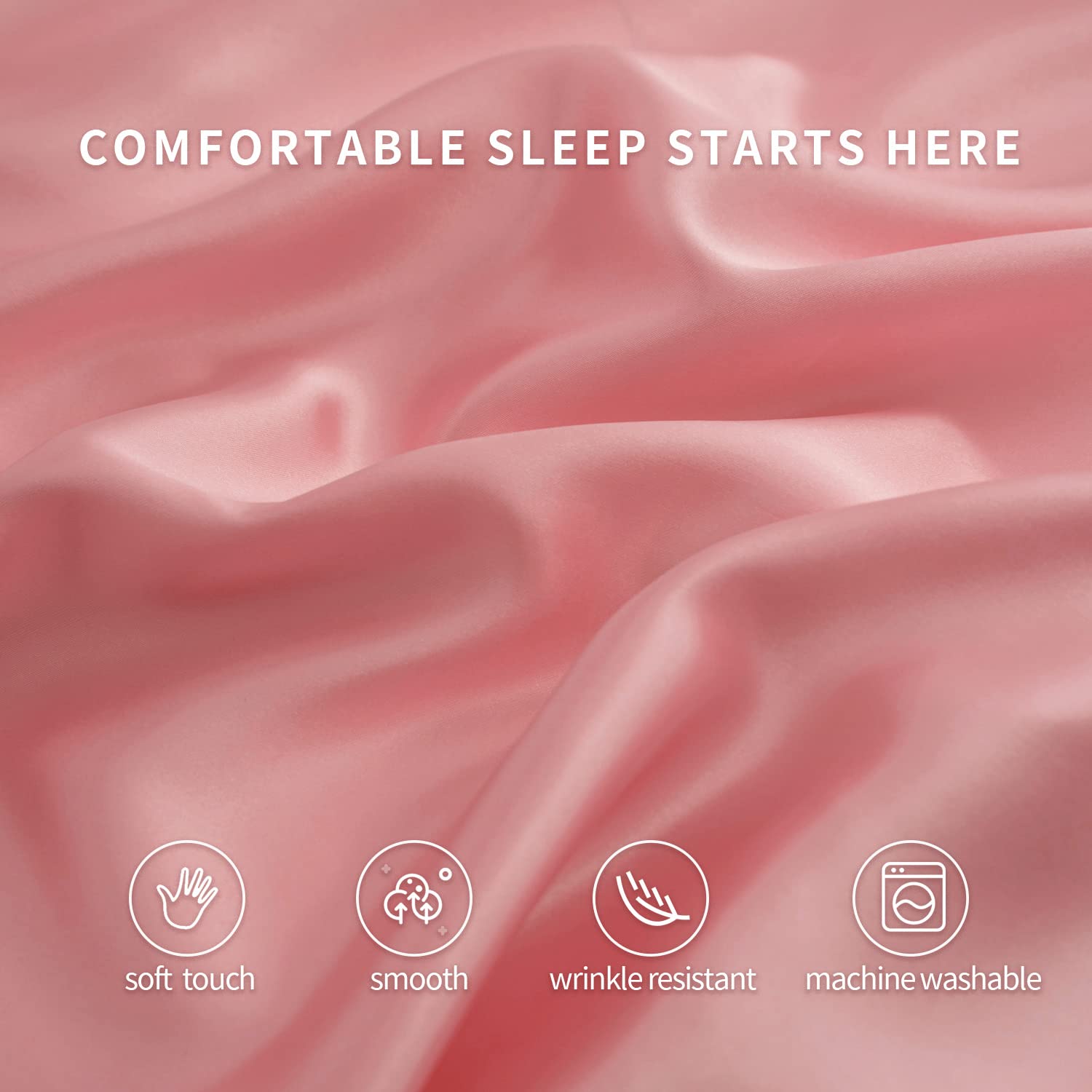 Candoury Satin Sheets Bed Set 4 Pcs, King Size Silky Bedding Set, Soft And Durable Pillowcase, Flat Sheet And Fitted Sheet, Hotel Luxury Bed Sheets Set(King, Blush)