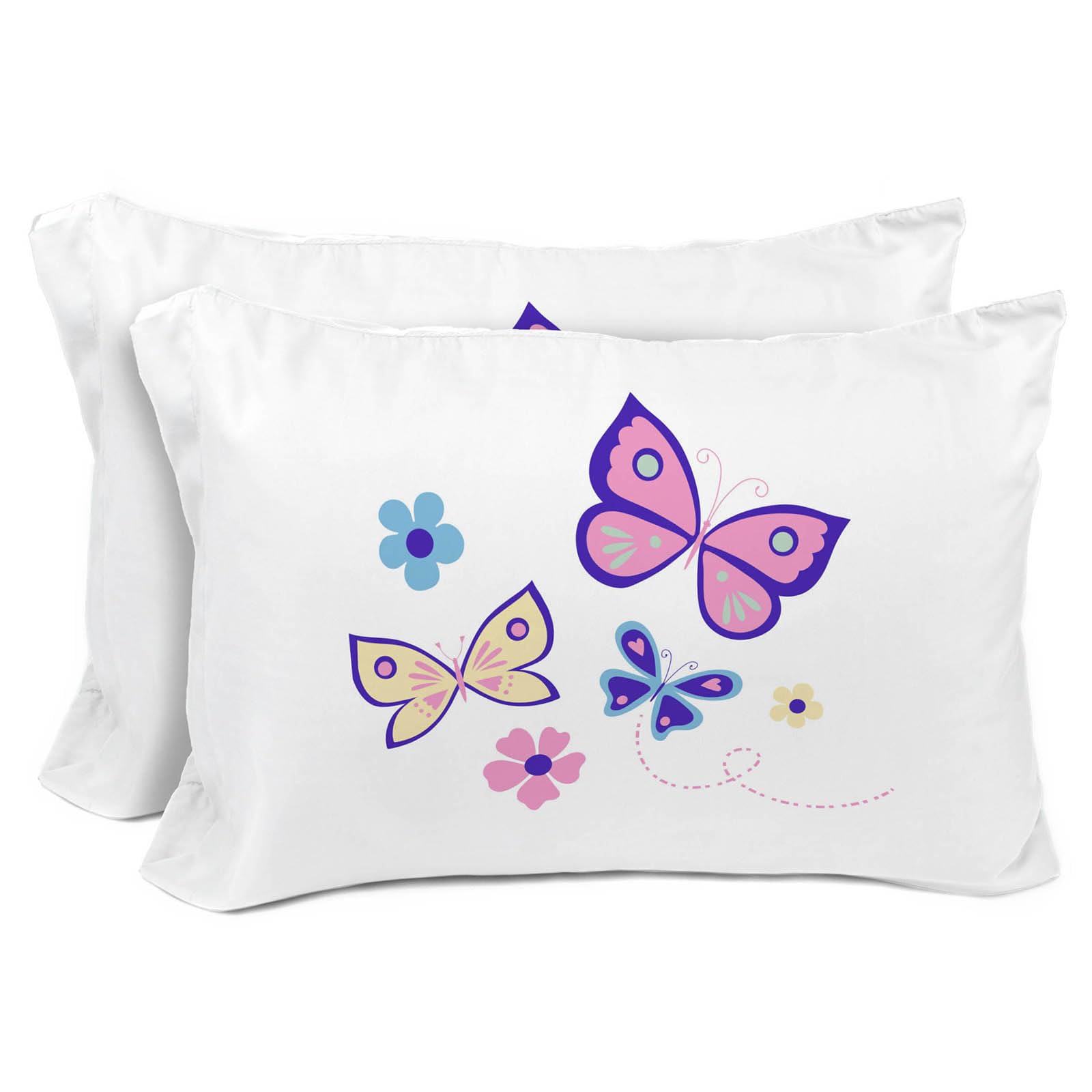 Sunny Side Up Flutter 2 Pack Reversible Pillowcases - Double Sided Pillow Covers, Kids Super Soft Buttergly & Floral Bedding