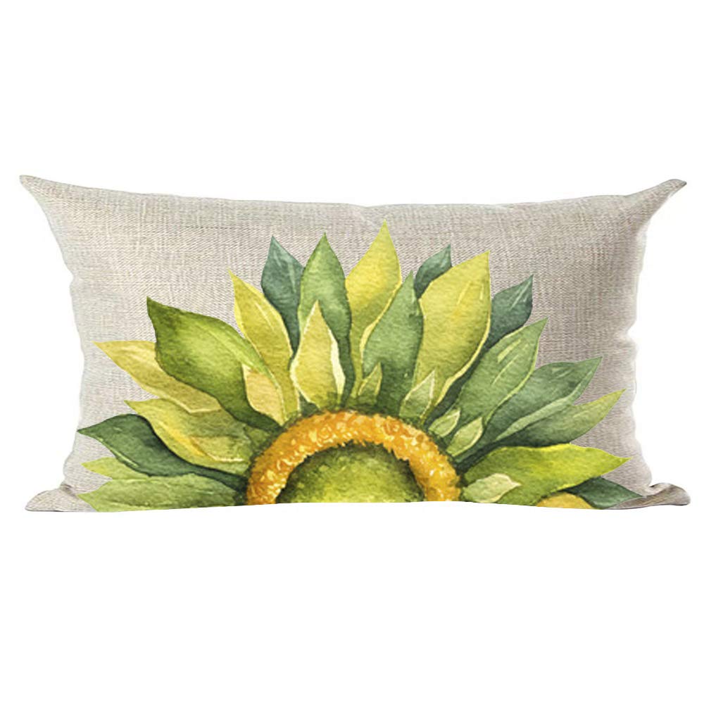 Ramirar Ink Oil Painting Watercolor Green Yellow Sunflower Summer Decorative Lumbar Throw Pillow Cover Case Home Living Room Bed