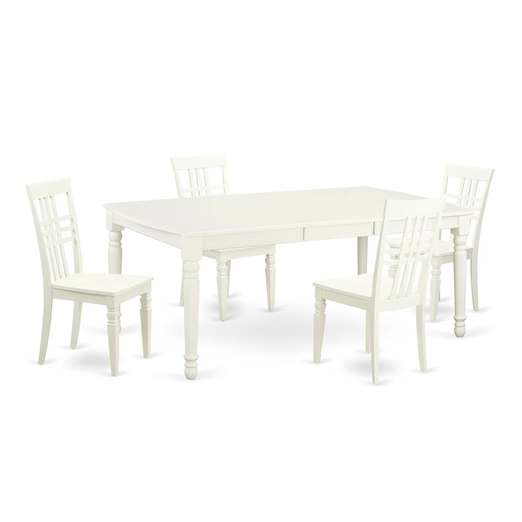 East West Furniture DOLG5-LWH-W 5 Piece Dining Room Table Set Includes a Rectangle Kitchen Table with Butterfly Leaf and 4 Dining Chairs, 42x78 Inch, Linen White