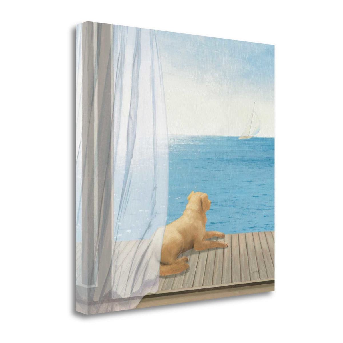 20' Coastal Sea View and Relaxed Dog Gallery Wrap Canvas Wall Art