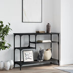 vidaXL Black Engineered Wood Metal Frame Console Table - Industrial Hallway Table with Shelves for Living Room Storage, 39.4"x13.8"x29.5"