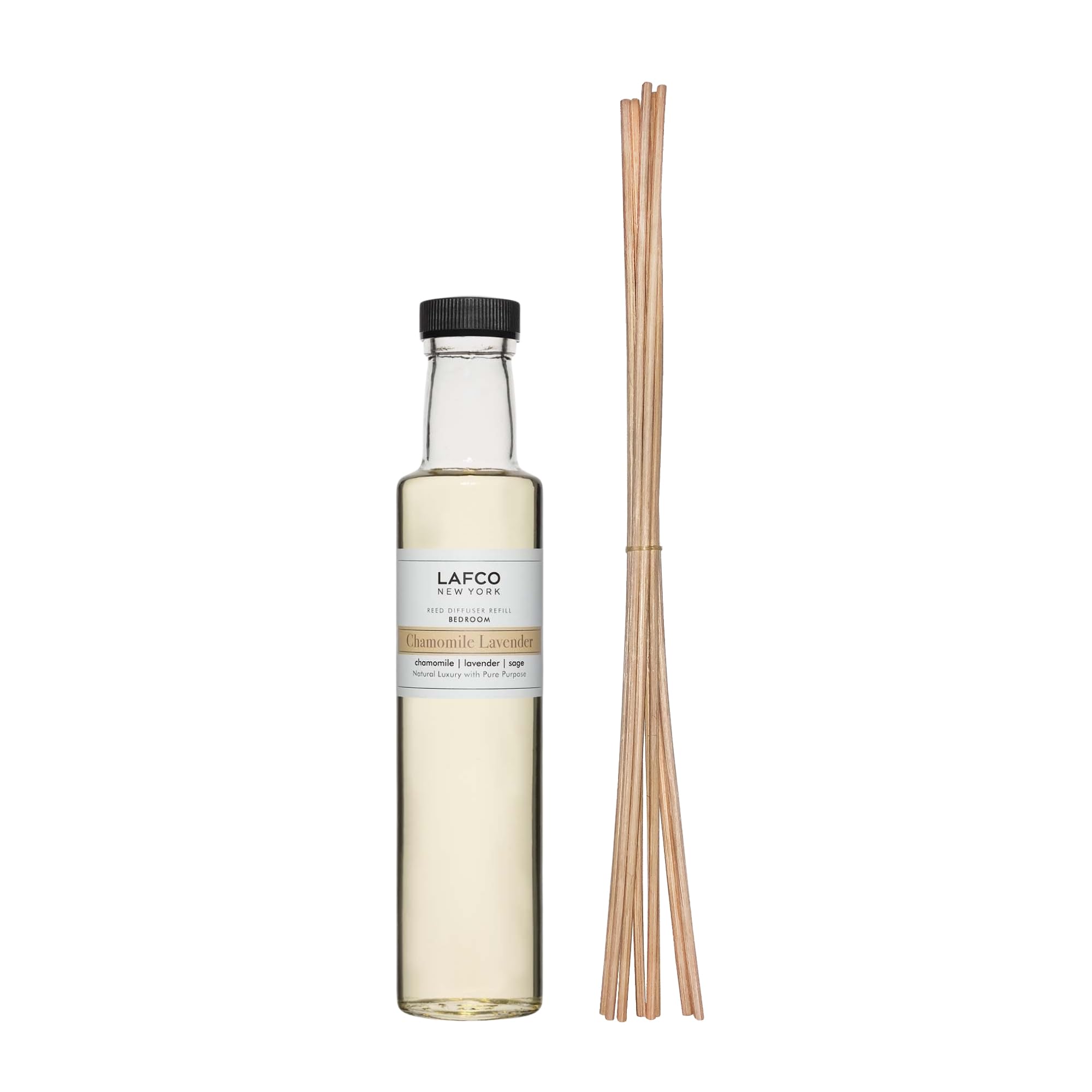 LAFCO New York Reed Diffuser Refill, Chamomile Lavender - 8.4 oz - Up to 4-Month Fragrance Life - Includes Natural Wood Reeds - 