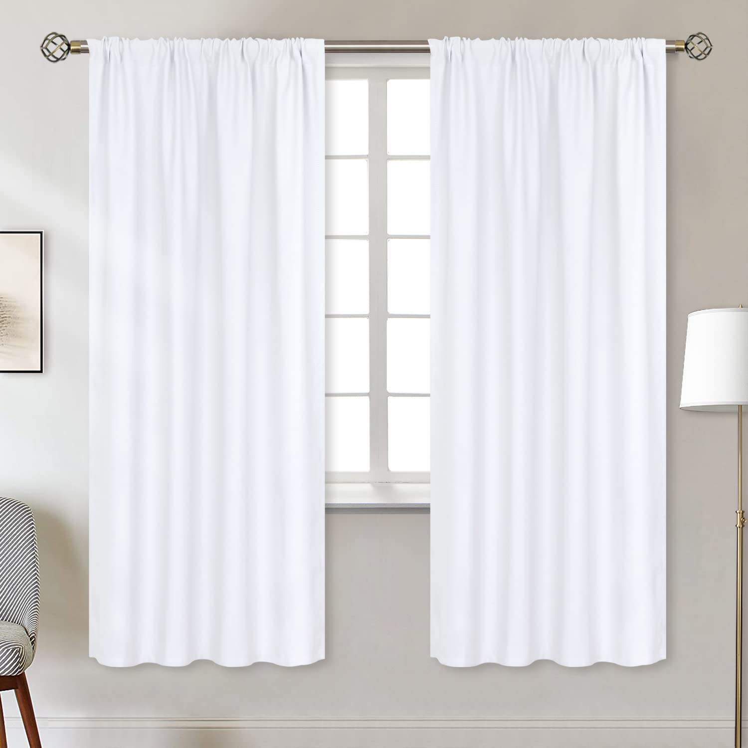 Bgment Rod Pocket White Curtains For Living Room - Thermal Insulated Window Treatment Curtains For Bedroom, 2 Panels, Pure White, 42 X 72 Inch