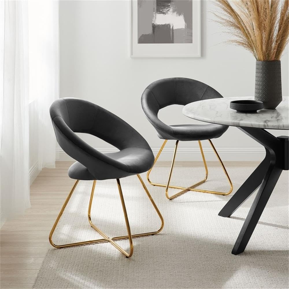 Modway Nouvelle 19" Velvet Dining Chairs in Gold/Charcoal (Set of 2)
