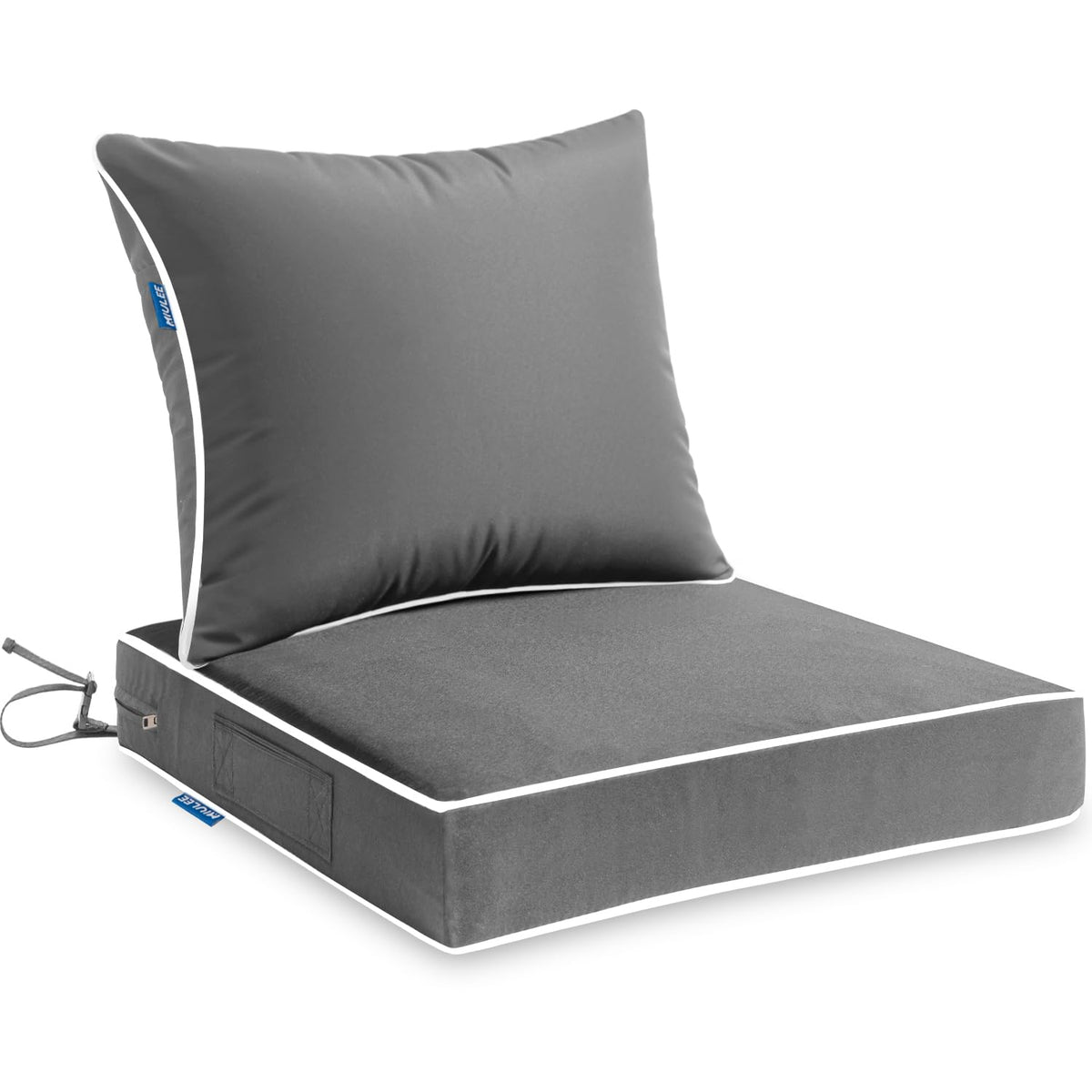 Miulee Outdoor Seat Cushion Set Light Grey 24 X 24 X 4 Inch Waterproof & Fade Resistant Deep Seat And Back Patio Furniture Cushi
