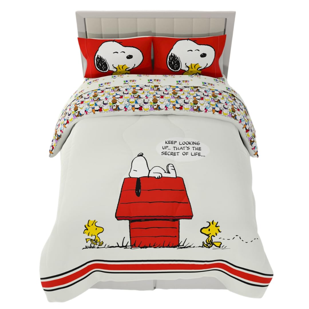 Franco Peanuts & Snoopy Classic Pals Super Soft Comforter And Sheet Set, 5 Piece Queen Size, (Official Licensed Product) Collect