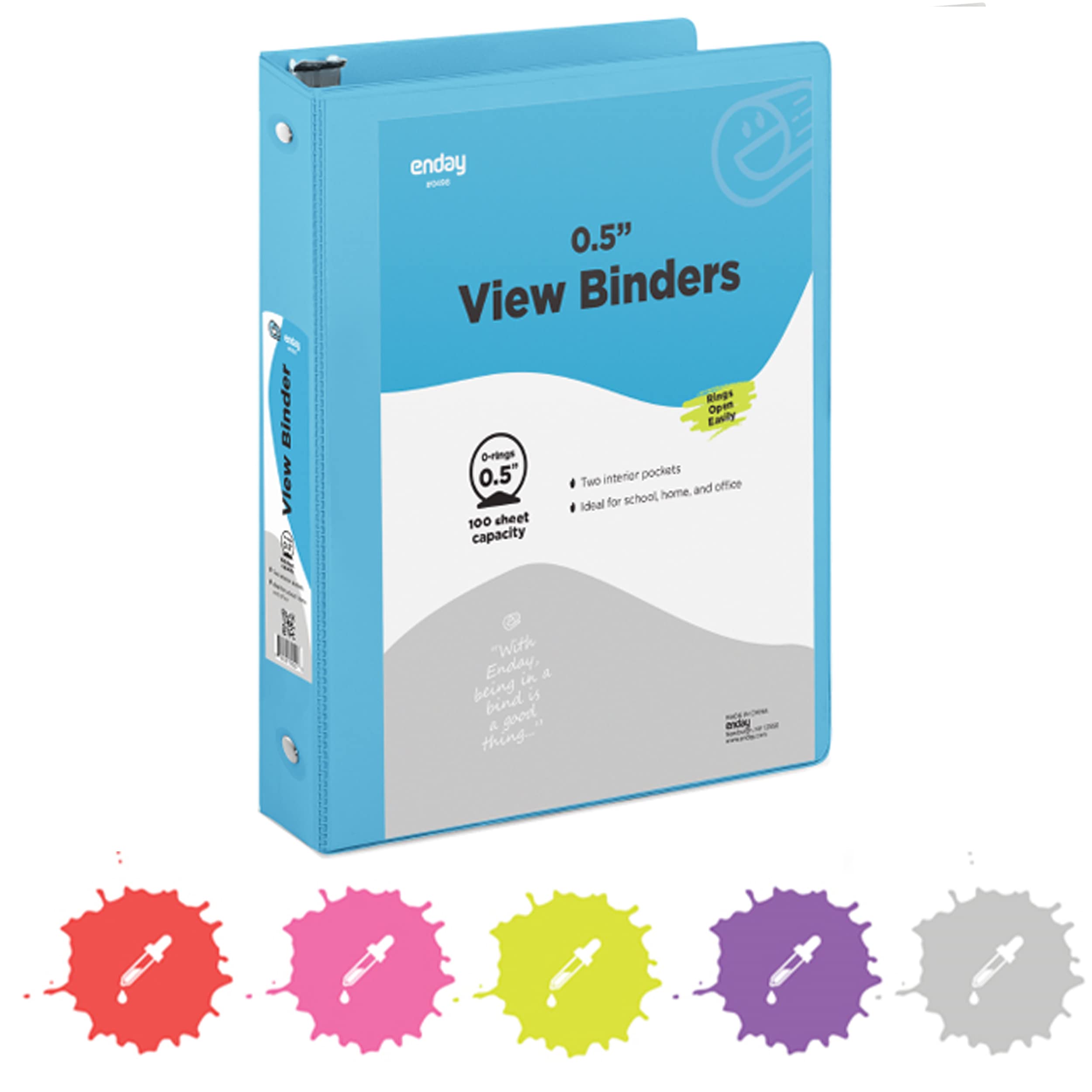 Inch 3 Ring Binder .5 Inch Blue Clear View Cover With 2 Inside Pockets, Colored School Supplies Office And Home Binders - By En