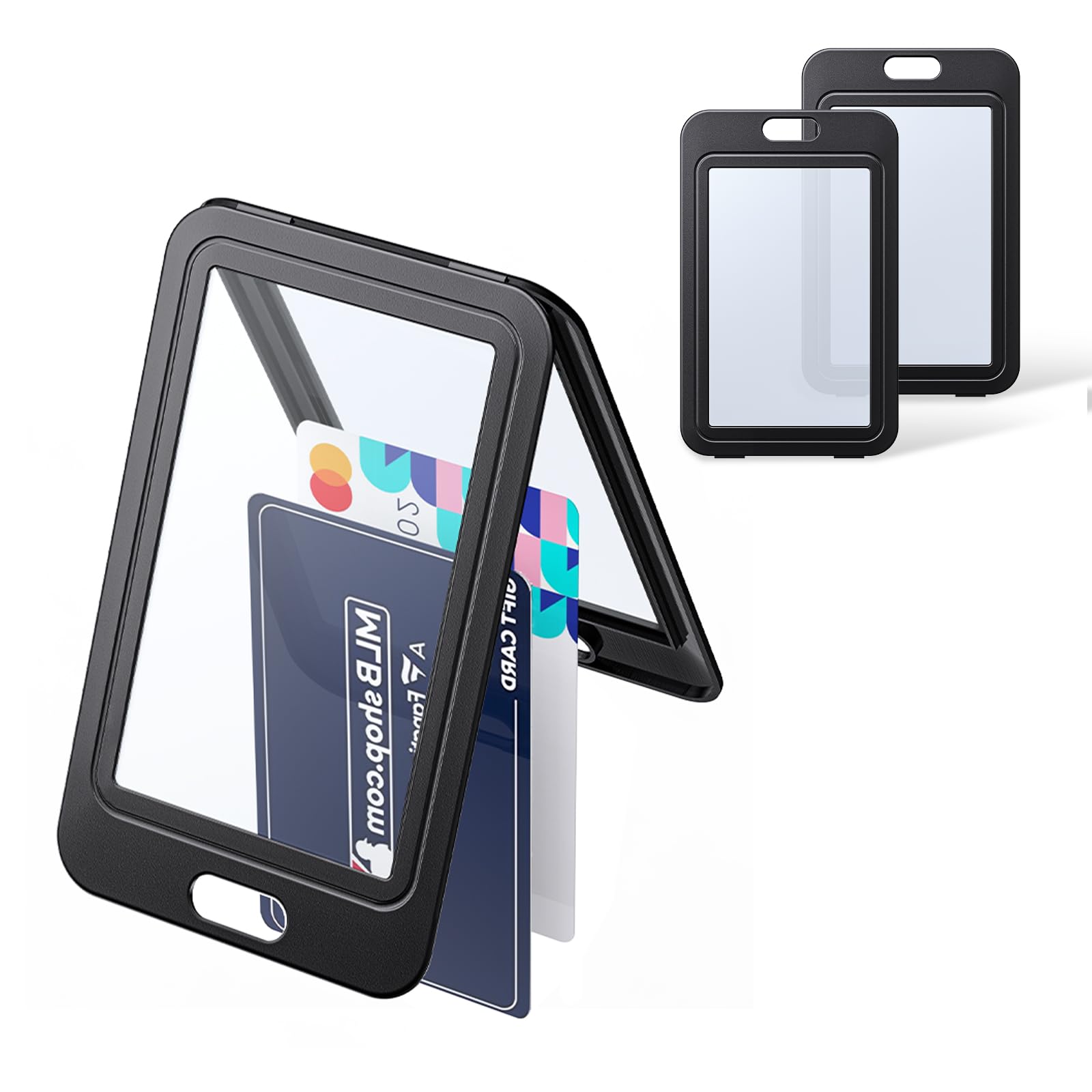 Uniclife 3 Pack Id Badge Holder With Double-Sided Windows Vertical Hard Plastic Case Black Card Protector Pouch For Office Schoo