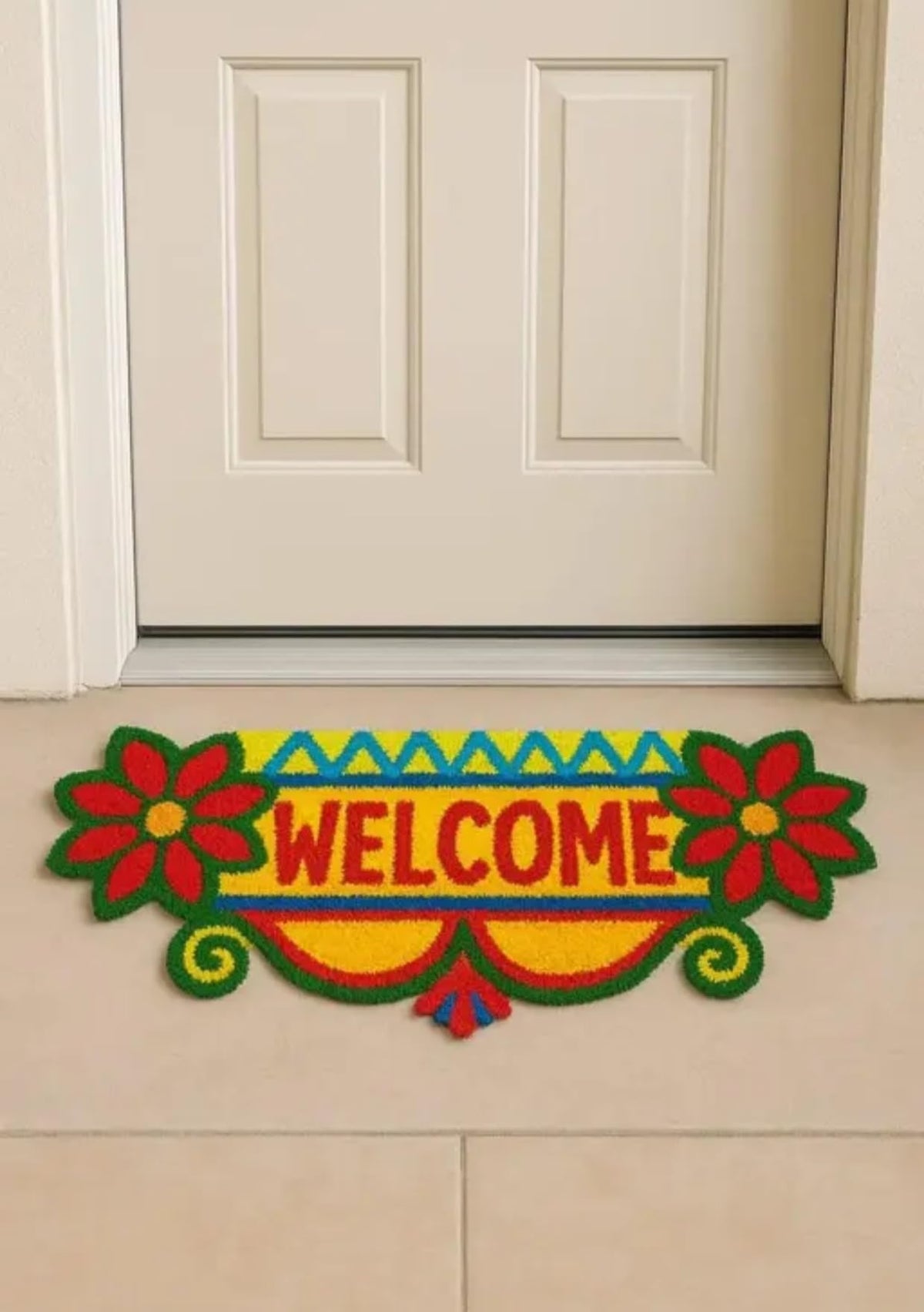 Dream Decore Handmade Rangoli mat 2x2foot Multicolour Welcome Design Washable