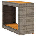 vidaXL Patio Side Table with Wooden Top - Gray & Brown - Poly Rattan - Garden/Backyard/Patio - 39.4"x15.7"x29.5" - Sturdy Powder-Coated Steel Frame
