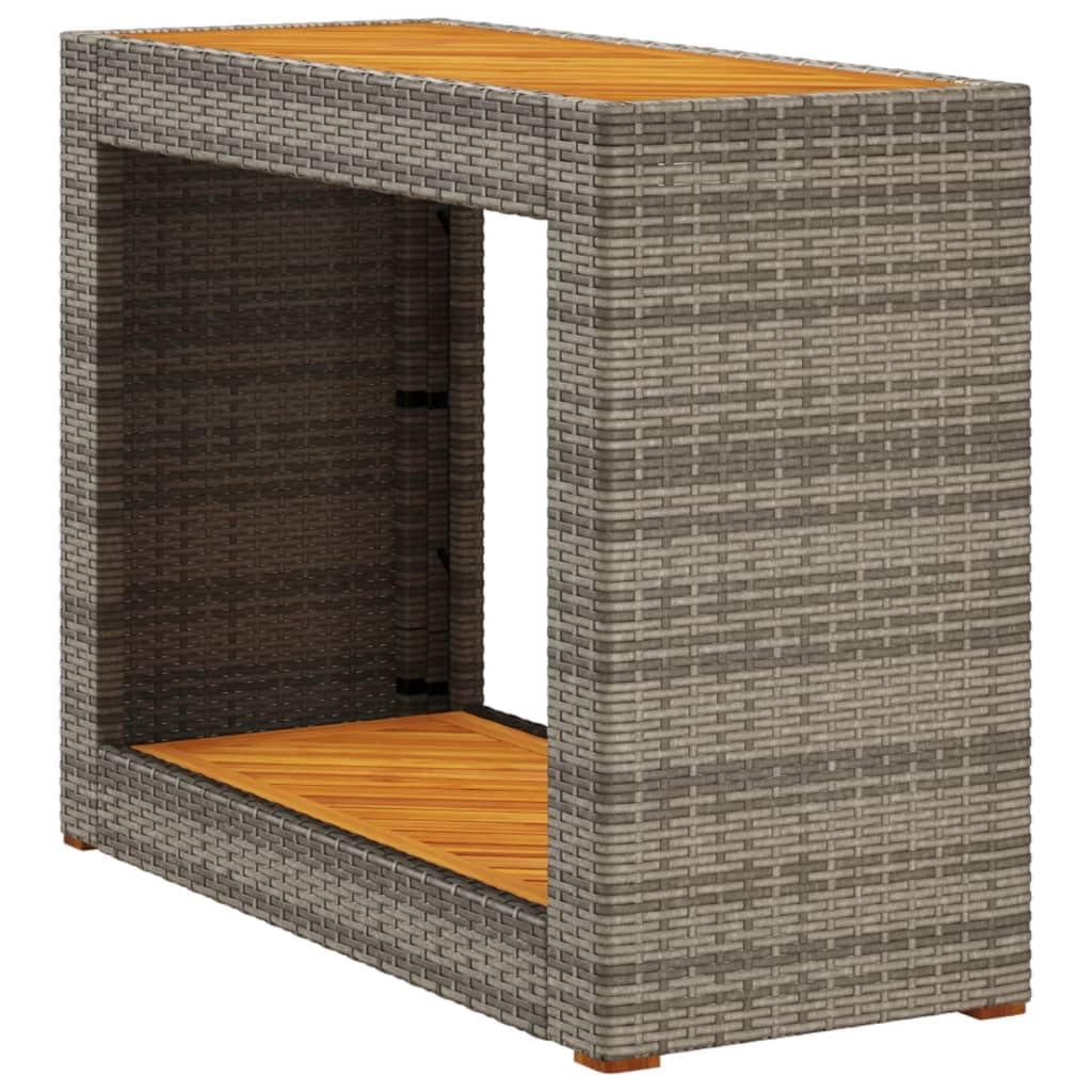 vidaXL Patio Side Table with Wooden Top - Gray & Brown - Poly Rattan - Garden/Backyard/Patio - 39.4"x15.7"x29.5" - Sturdy Powder-Coated Steel Frame