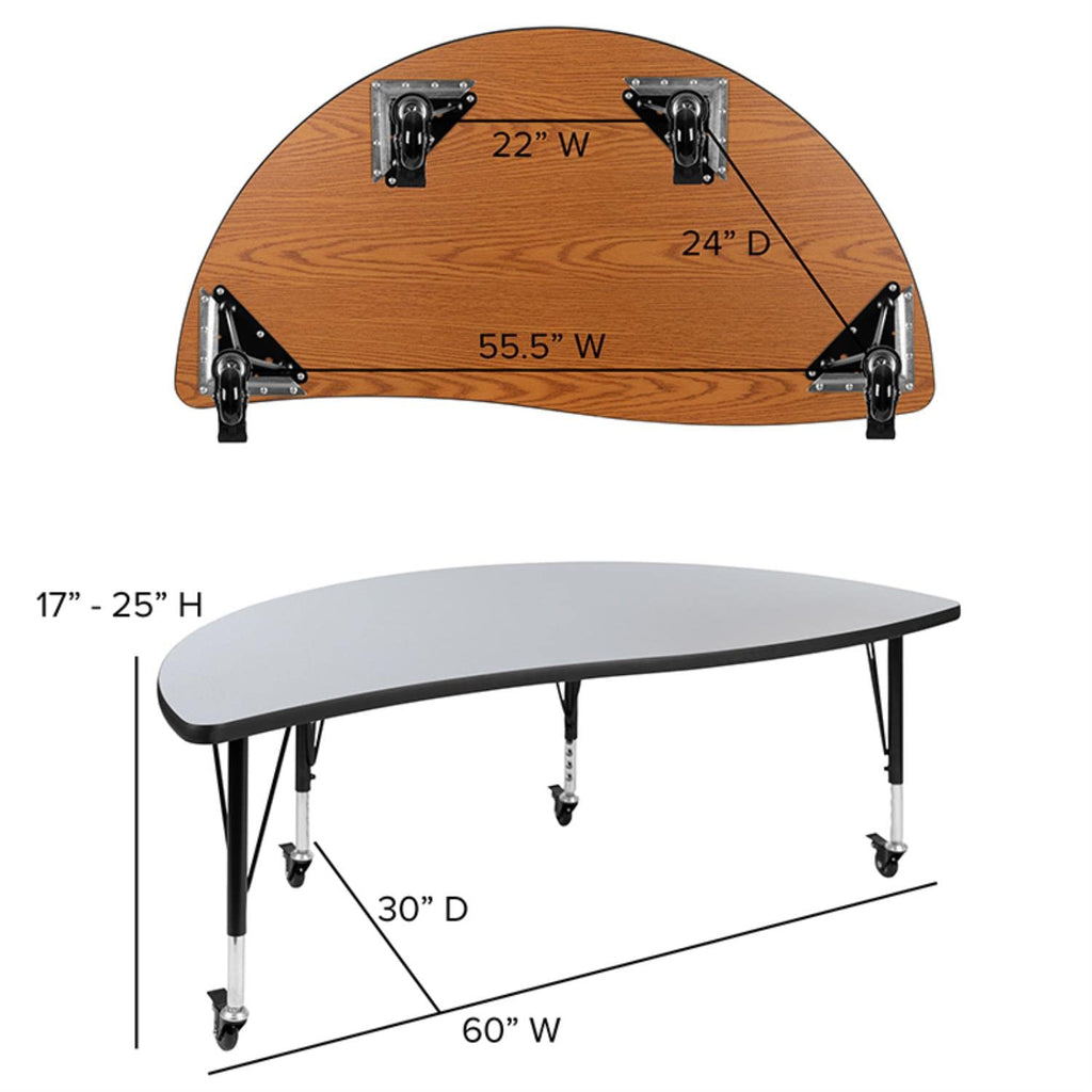 Flash Furniture Mobile 86" Oval Wave Collaborative Laminate Activity Table Set With 14" Student Stack Chairs, Grey/Black