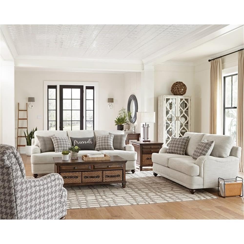 Coaster Home Furnishings 2-Piece Transitional Recessed Arms Upholstery Fabric Sofa Set in Gray