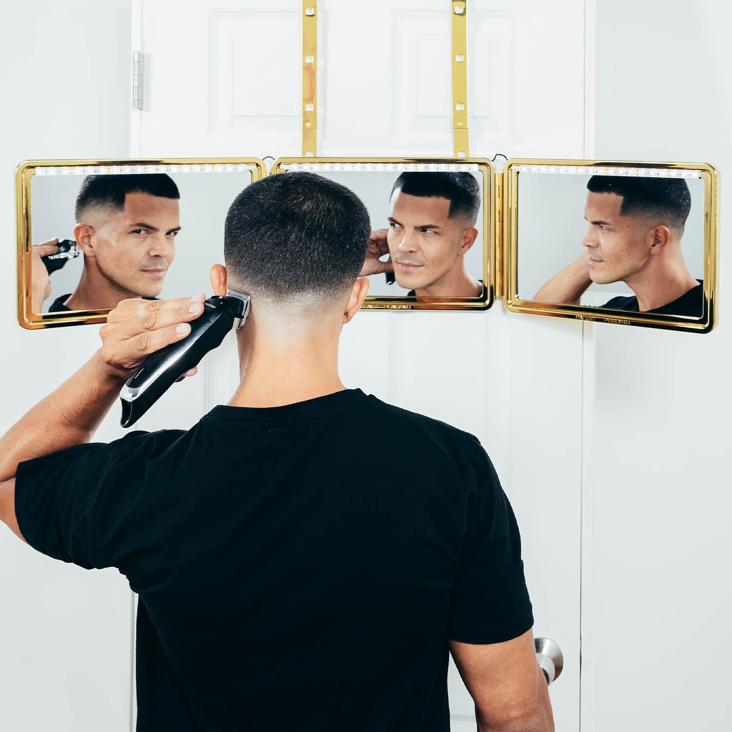Self-Cut System King'S Gold Plated Mirror, Three Way, 360, Trifold, Self Haircuts, 9.5'X14'