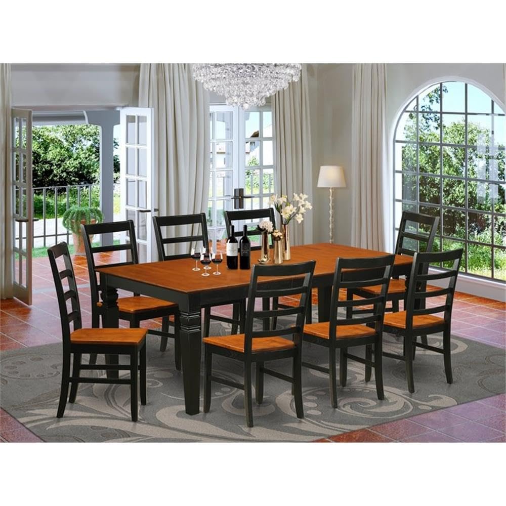 East West Furniture LGPF9-BCH-W 9 Piece Modern Dining Table Set Includes a Rectangle Wooden Table with Butterfly Leaf and 8 Dining Chairs, 42x84 Inch, Black & Cherry
