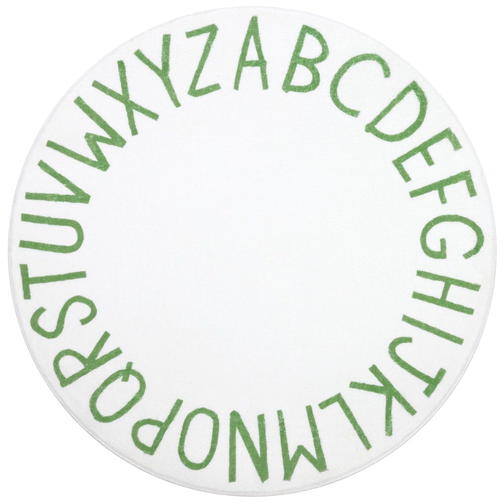 Topotdor Round Kids Play Rug Alphabet Nursery Area Rug Extra Large Soft Crawling Play Mat For Children Toddlers Bedroom (47 Inch, Green/White)