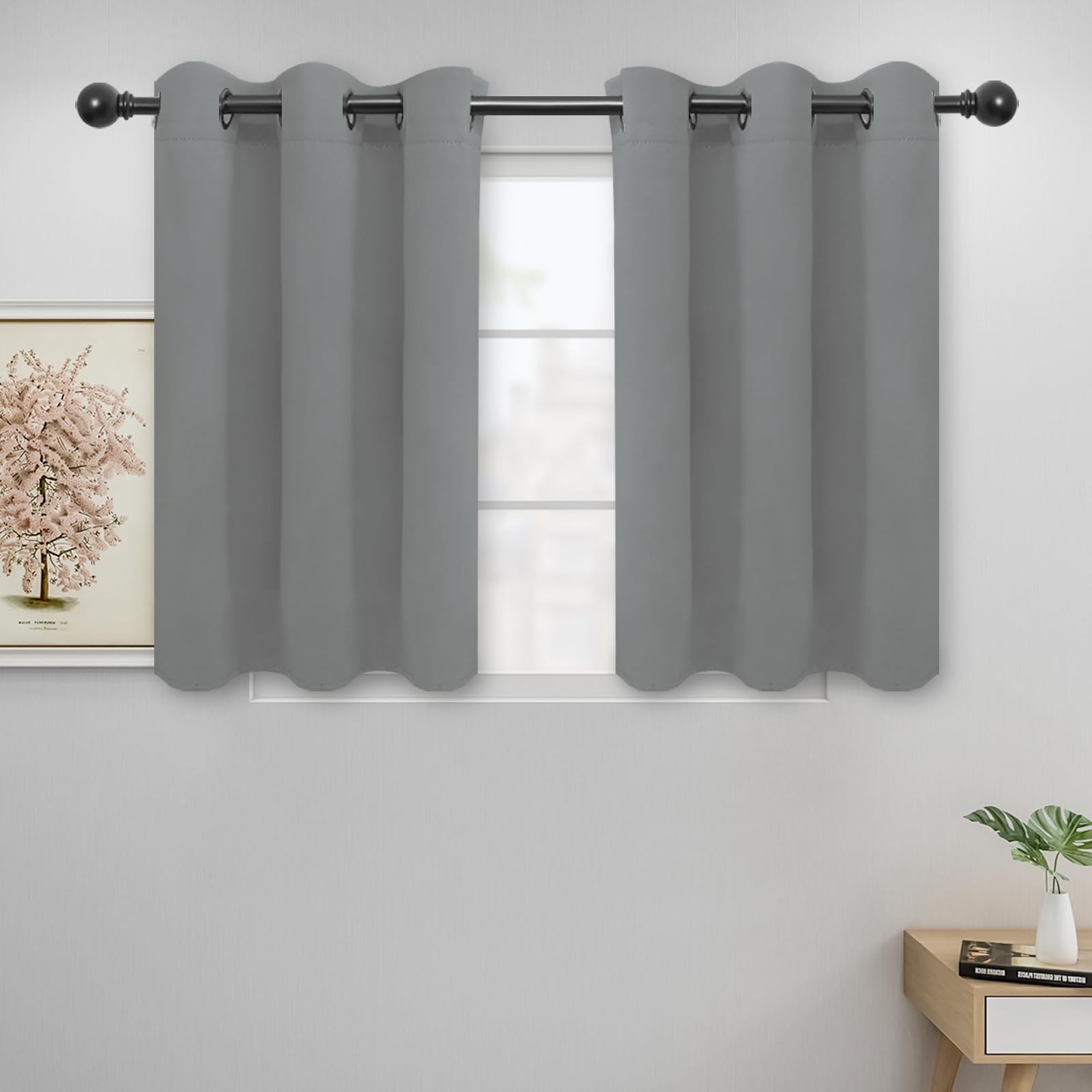 Easy-Going Blackout Curtains For Bedroom, Solid Thermal Insulated Grommet And Noise Reduction Window Drapes, Room Darkening Curtains For Living Room, 2 Panels (42X36 In, Light Gray)