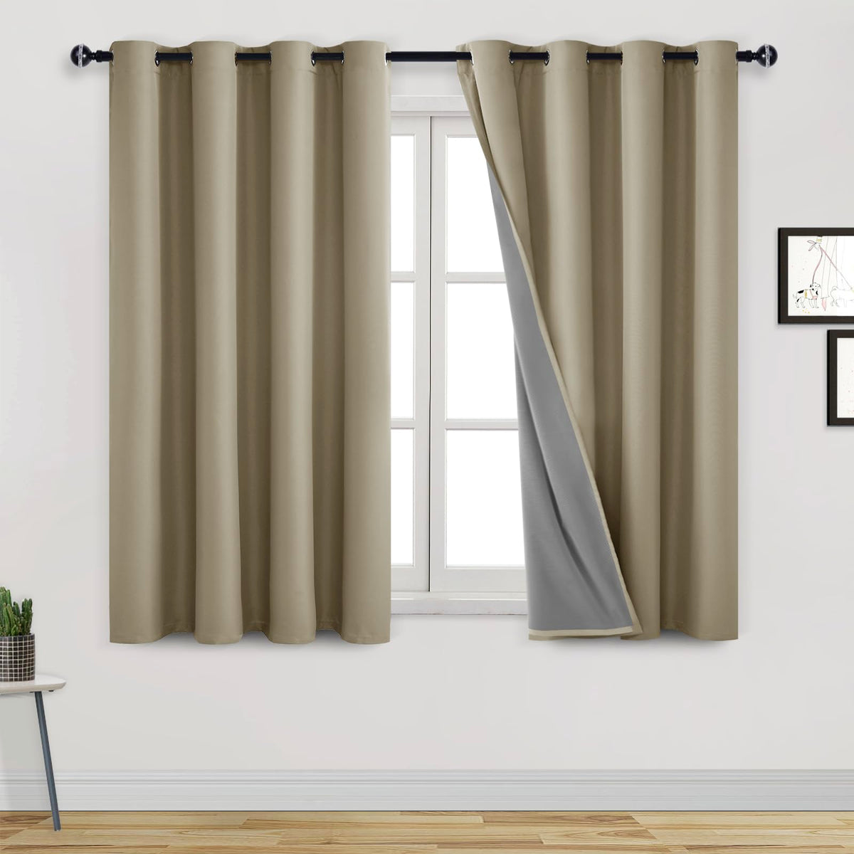 Dwcn 100% Blackout Curtains For Bedroom 54 Inches Long Thermal Insulated Home Decor 2 Panels With Black Liner For Living Room Th