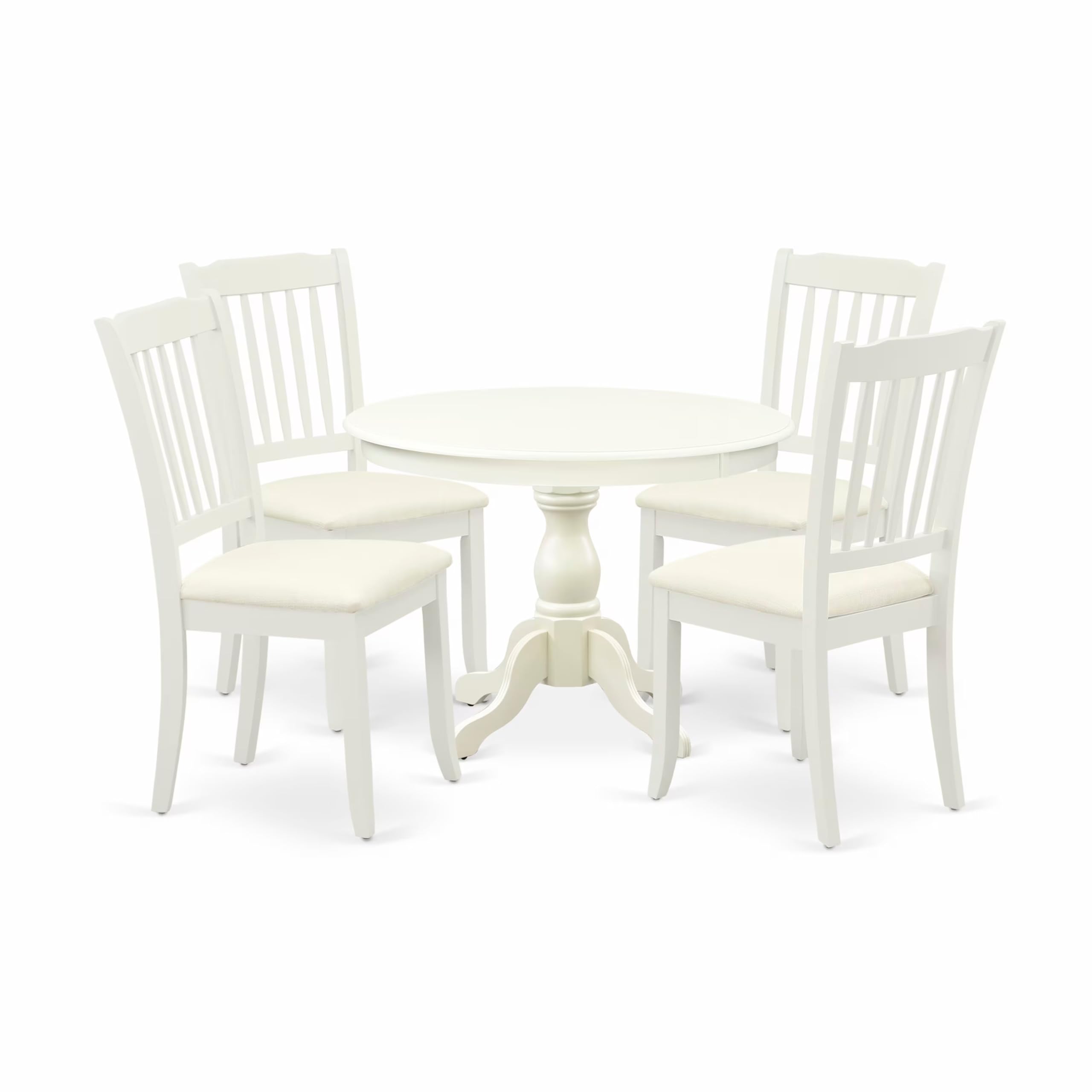 East West Furniture HBDA5-LWH-C 5 Piece Kitchen Table & Chairs Set Includes a Round Dining Room Table with Pedestal and 4 Linen Fabric Upholstered Chairs, 42x42 Inch, Linen White