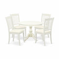 East West Furniture HBDA5-LWH-C 5 Piece Kitchen Table & Chairs Set Includes a Round Dining Room Table with Pedestal and 4 Linen Fabric Upholstered Chairs, 42x42 Inch, Linen White