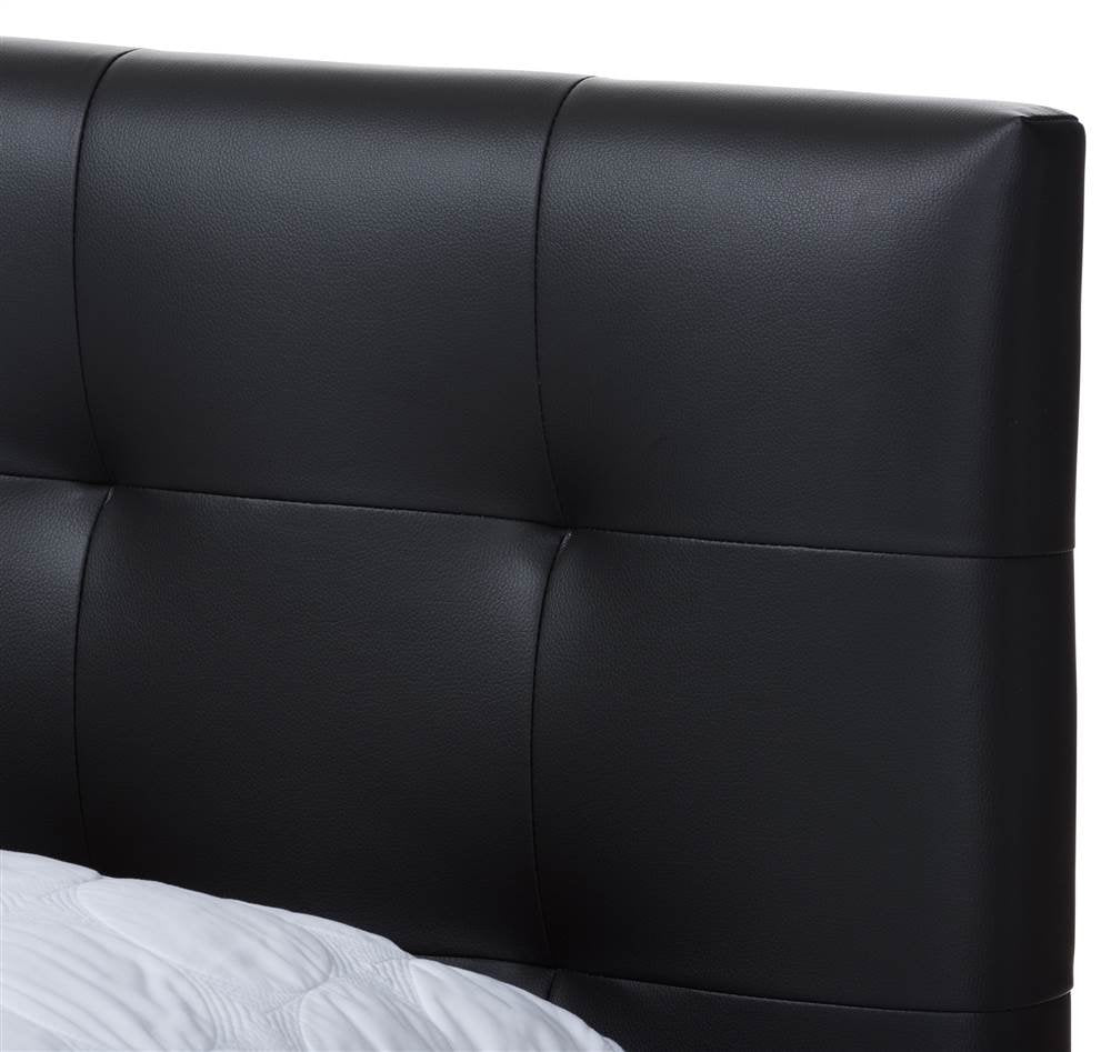 Baxton Studio Mitchell Faux Leather Tufted Queen Platform Bed in Black