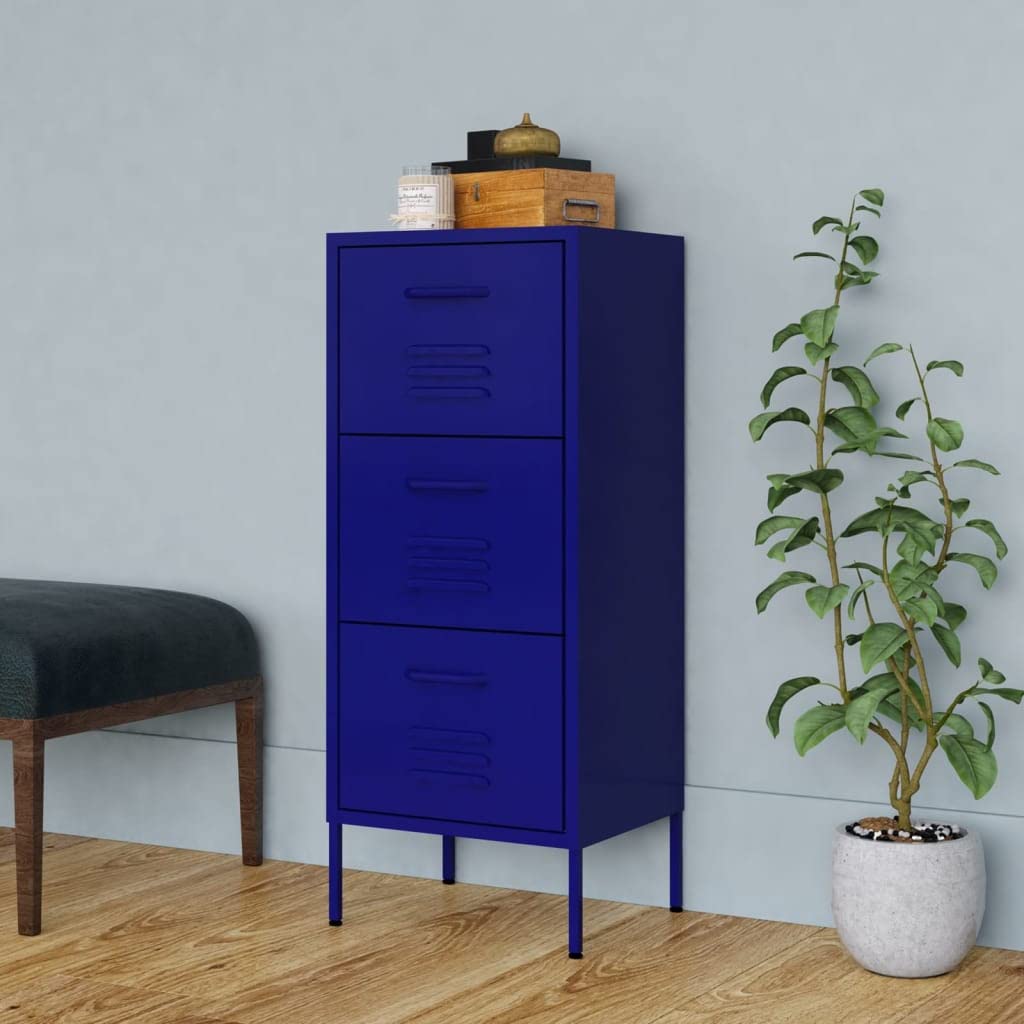 vidaXL Navy Blue Storage Cabinet - 16.7"x13.8"x40" - Steel Material - Extendable Drawers - Industrial Style - Adjustable Levellers