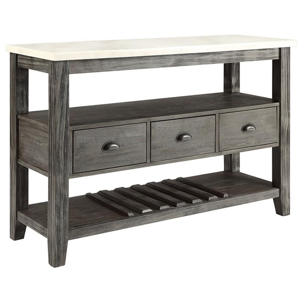 Acme Merel Marble Top Wine Rack Server in White and Gray Oak