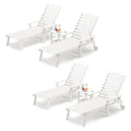 Lue Bona Chaise Lounge Chairs Set With Table, 6-Piece, Hdps Material, 3-Year Warranty, Patio Lounge Chair With Adjustable Backrest, Resin Pool Lounge Chairs With Wheels For Outside, Poolside, White