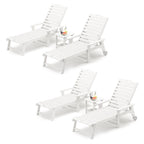 Lue Bona Chaise Lounge Chairs Set With Table, 6-Piece, Hdps Material, 3-Year Warranty, Patio Lounge Chair With Adjustable Backrest, Resin Pool Lounge Chairs With Wheels For Outside, Poolside, White