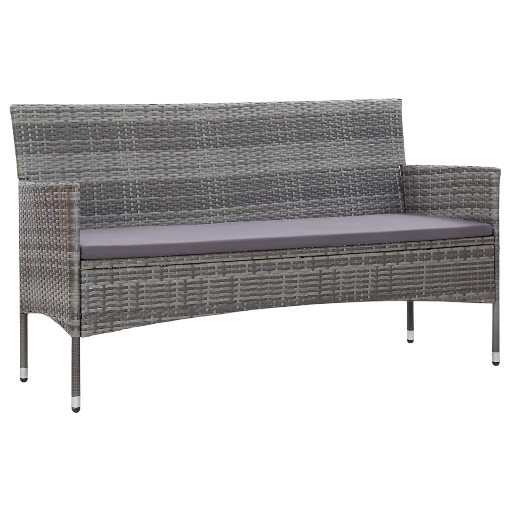 vidaXL Outdoor 3-Seater Patio Sofa - Gray Poly Rattan Durable Garden Furniture with Comfortable Cushions and Easy Maintenance