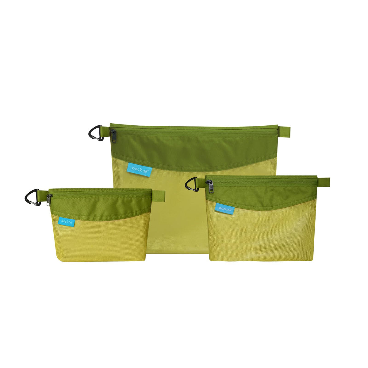 Pack All 3 Pcs Water-Resistant Material Zipper Pouch Set, Mesh Zipper Bags For Storage, Travel, Office (Green)