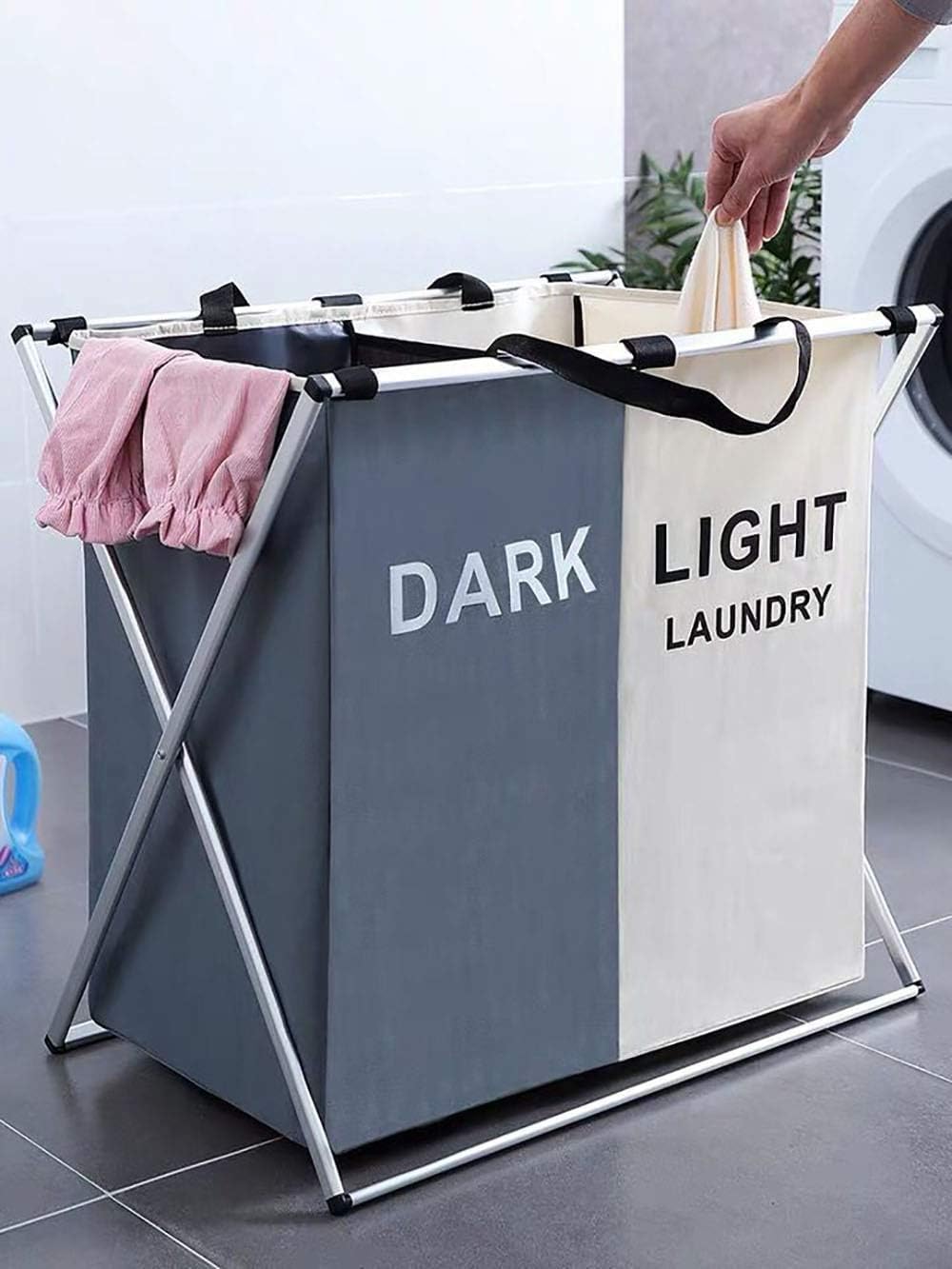 Maxxlite Laundry Basket 2 Section Folding Hamper Washing Storage Basket Bag,Waterproof & Aluminum XFrame,Cloth Organizer Durabl