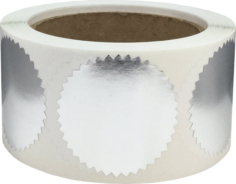 Metallic Silver Envelope Seals Starburst Color Coding Labels Certificate Award Stickers 2 Inch Round Circle Dots 500 Total Adhes