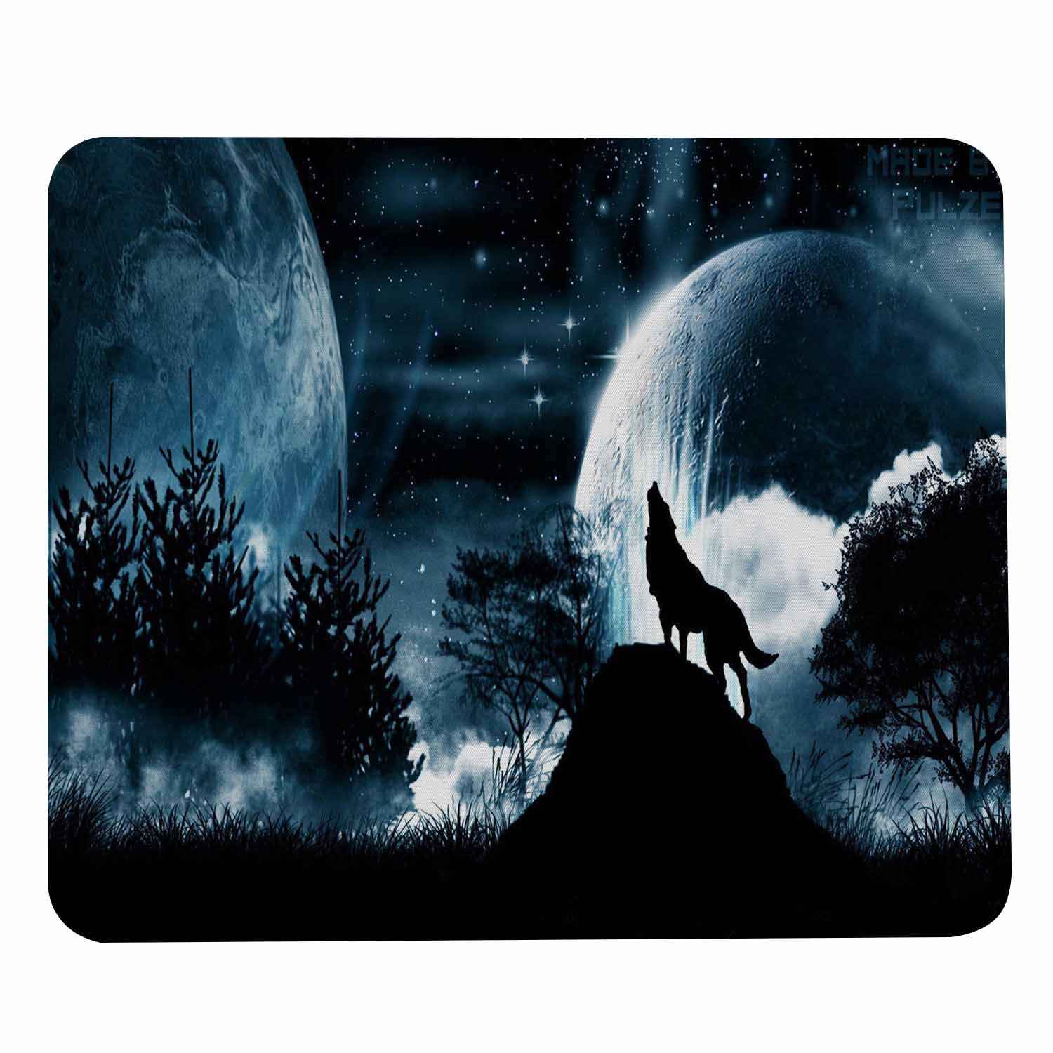 Pehede Computer Mouse Pad Wolf Howls Dark Full Moon,Personalized Mouse Pad Non-Slip Rubber Base For Gamer Office & Home 7.9X9.5