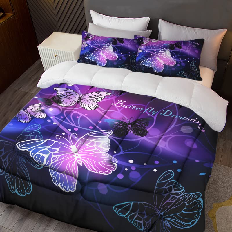 Sunnycitron 3D Purple Butterfly Bedding Twin Comforter Set Dreamy Butterfly Comforter Set For Girls And Women, Soft, Breathable,