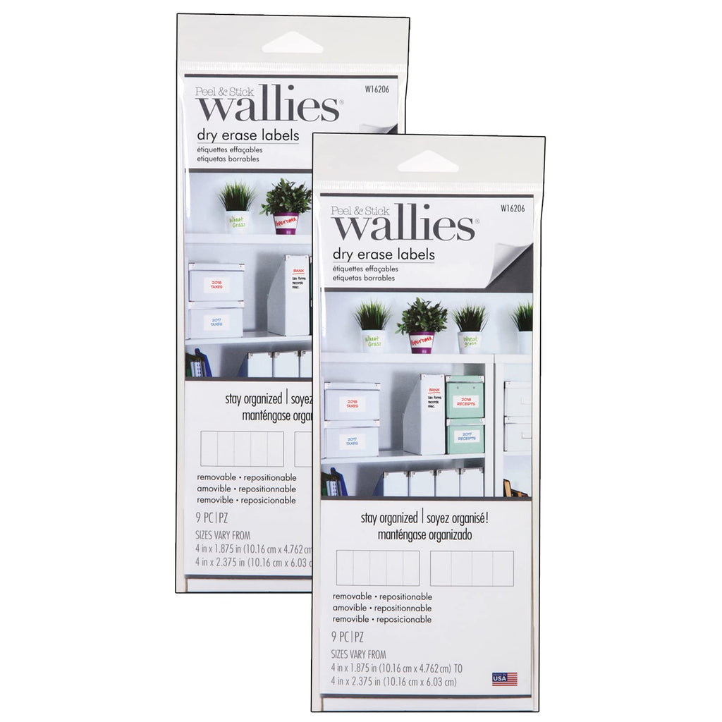 Wallies Dry Erase Rectangle Labels, 9 Per Set, 2 Sets