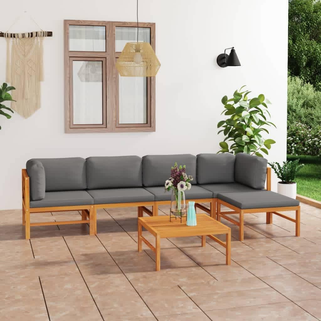 vidaXL Patio Lounge Set 7 Piece, Patio Furniture Set for Outdoor, Sectional Sofa with Gray Cushions, Corner Sofa, Retro Style, Solid Teak Wood