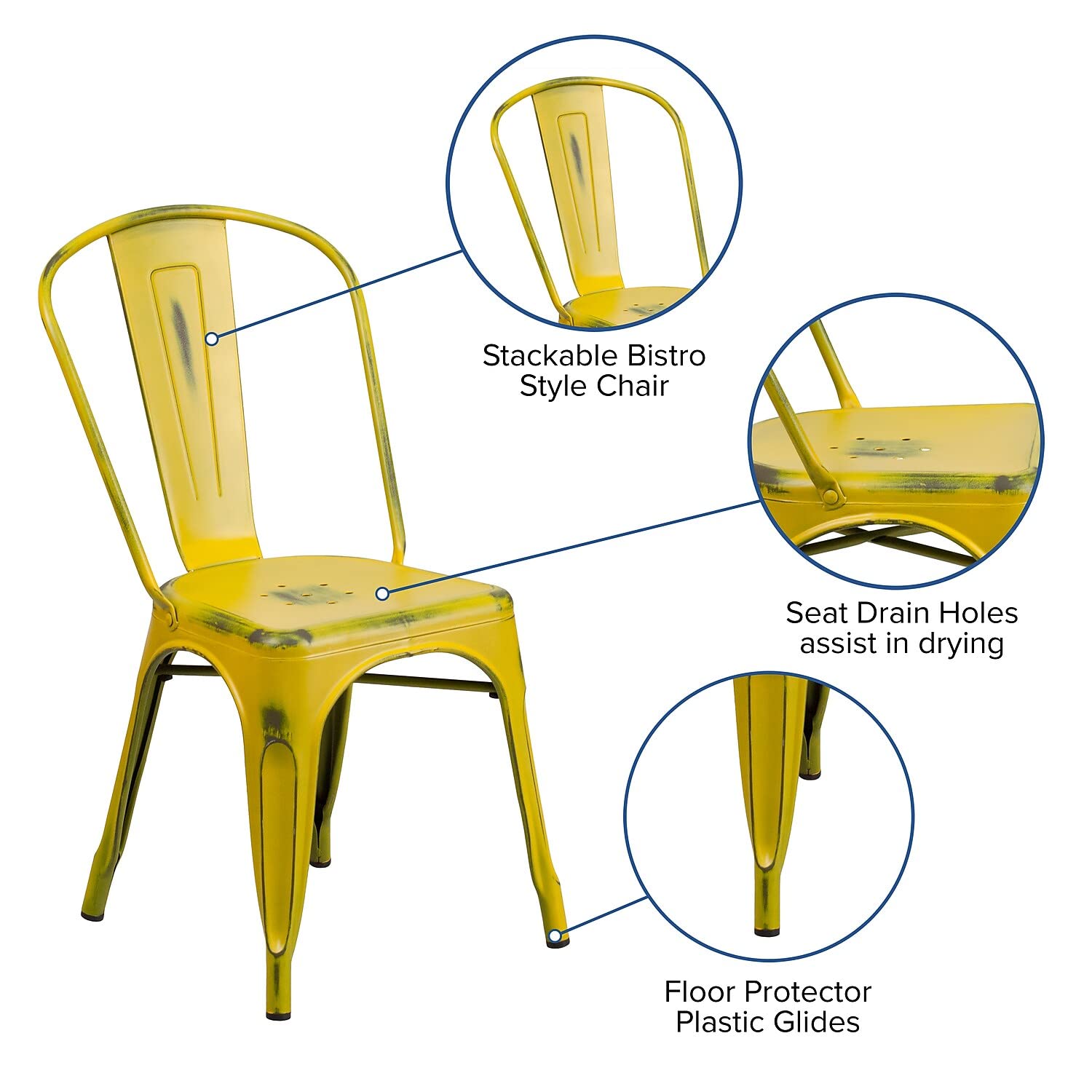 Flash Furniture Commercial Grade Distressed Yellow Metal Indoor-Outdoor Stackable Chair