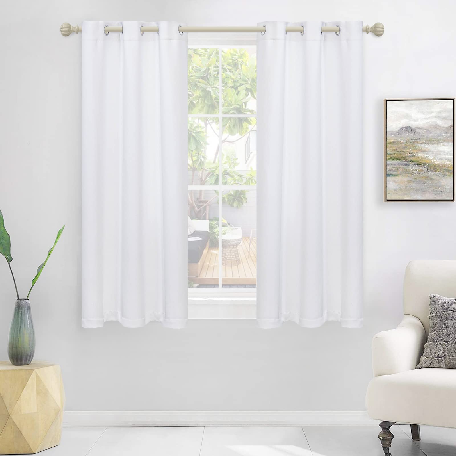 Mysky Home White Curtain For Bedroom, Grommet Room Darkening Curtain For Living Room, Vertical Blinds Privacy Thermal Insulated Curtain, 1 Curtain Panel, 42 X 54 Inch, Pure White